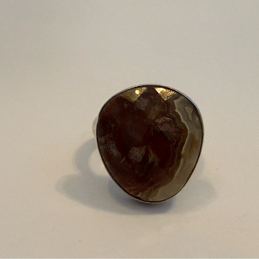 Sterling Silver Agate Statement Ring In Brown And… - image 4